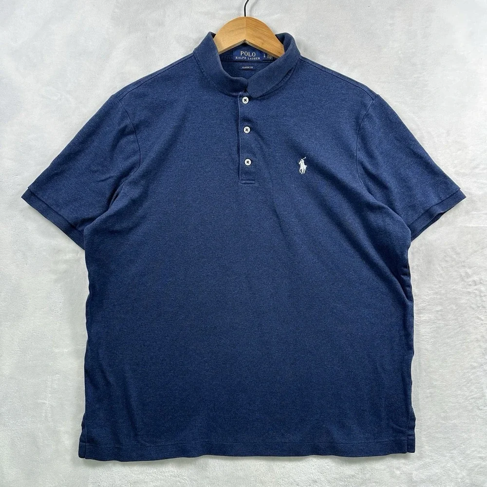 Polo Ralph Lauren Polo Shirt Men's L Blue Short Sleeve Custom Classic Fit Cotton